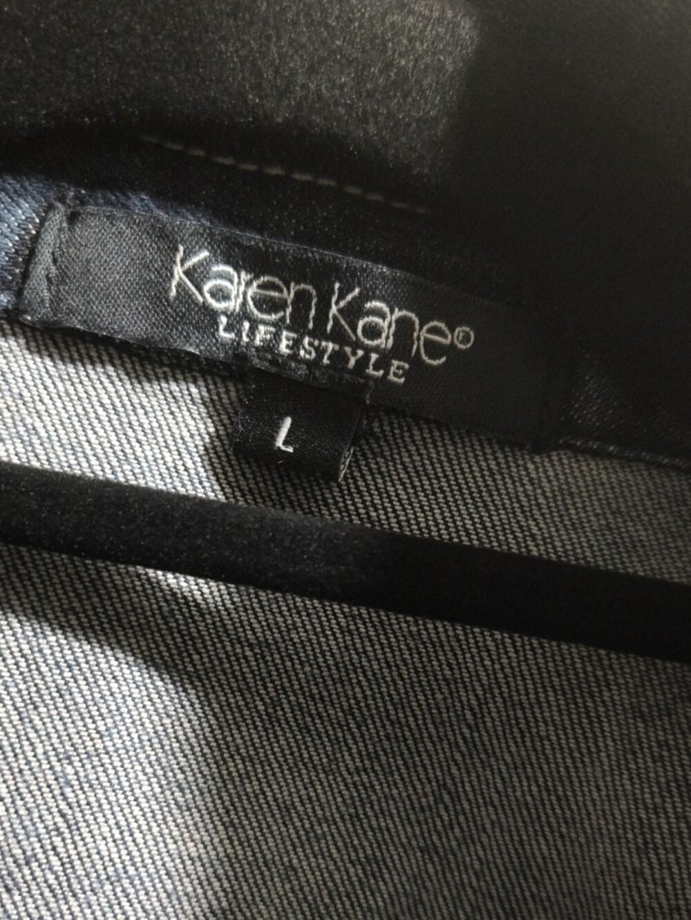 Karen Kane Dark Blue Denim Double-Breasted Jean Jacket - Picture 3 of 5